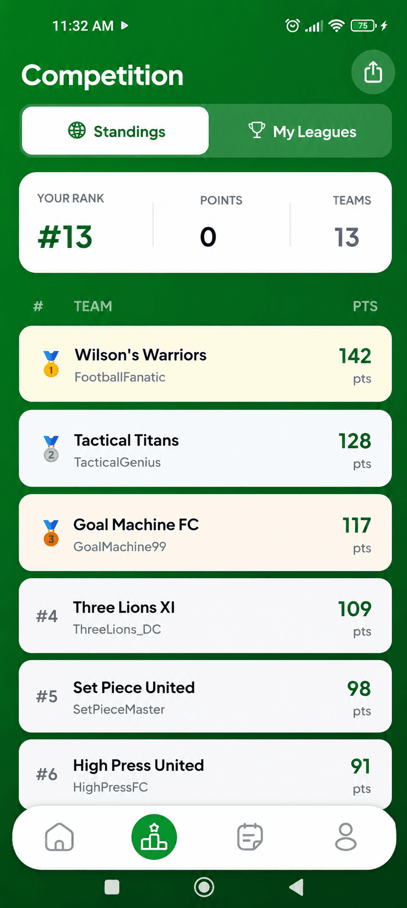 Standings — FansBall Knowledge screenshot